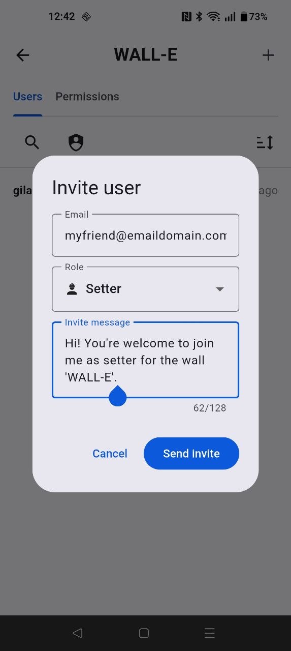 Invite user screen
